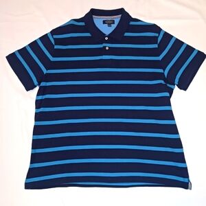 Retreat Navy & Bright Blue Striped Short Sleeve Polo Shirt.